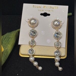 Isaac Mizrahi Stunning Pearl & Crystal Drop Earrings 3.5 inch approx
